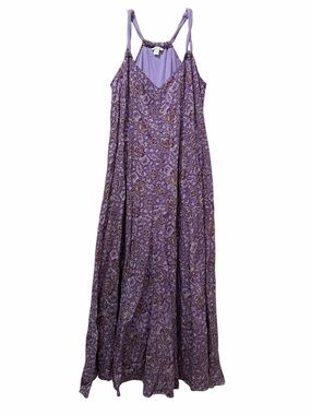 Garnet Hill Small Purple Lilac Floral Sleeveless Tiered Maxi Dress B8